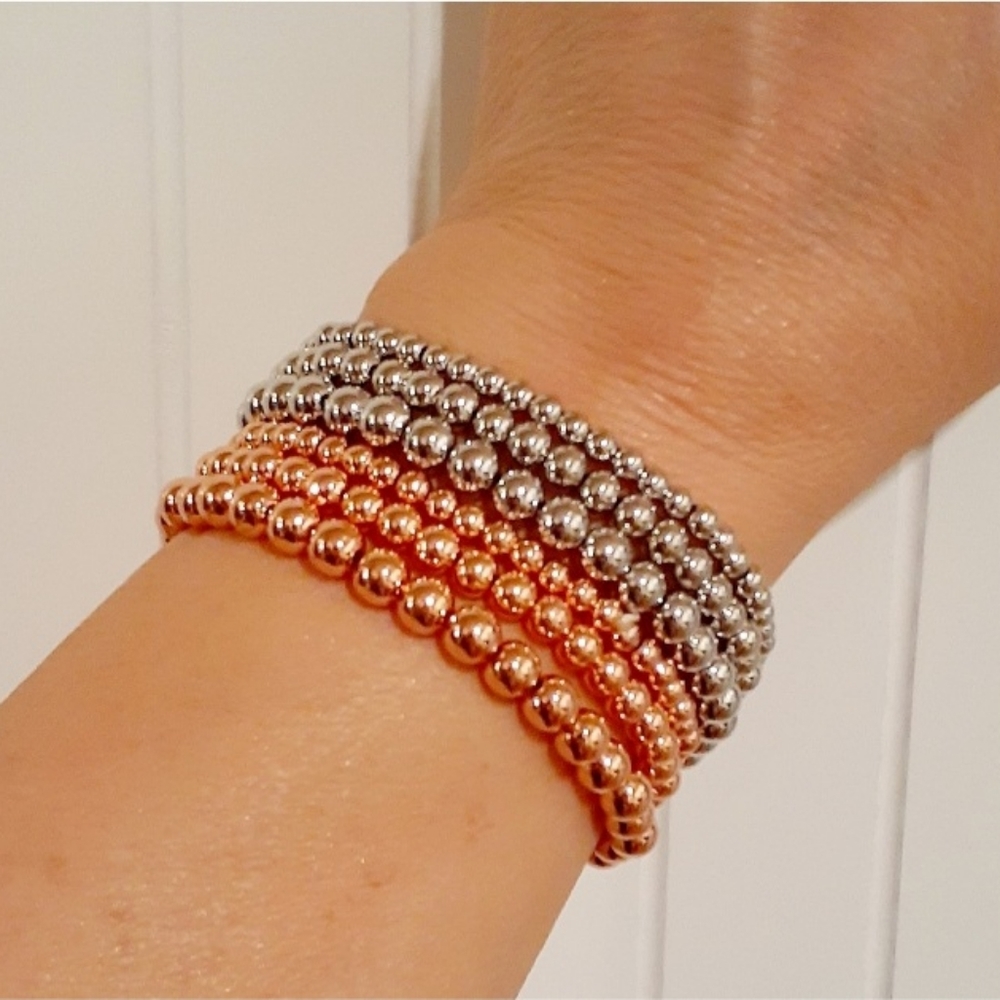 14k Rose Gold/Silver Plated Stackable Bead Bracelets - Picture 8 of 16